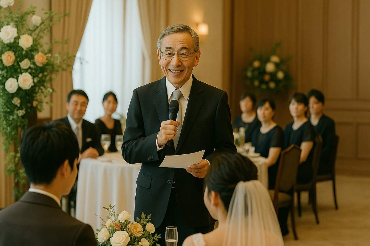 結婚式の祝辞をスピーチする上司のイメージ
