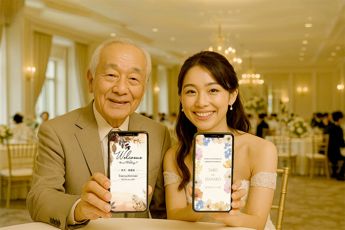 結婚式でweb招待状とweb席次表を確認するゲストのイメージ
