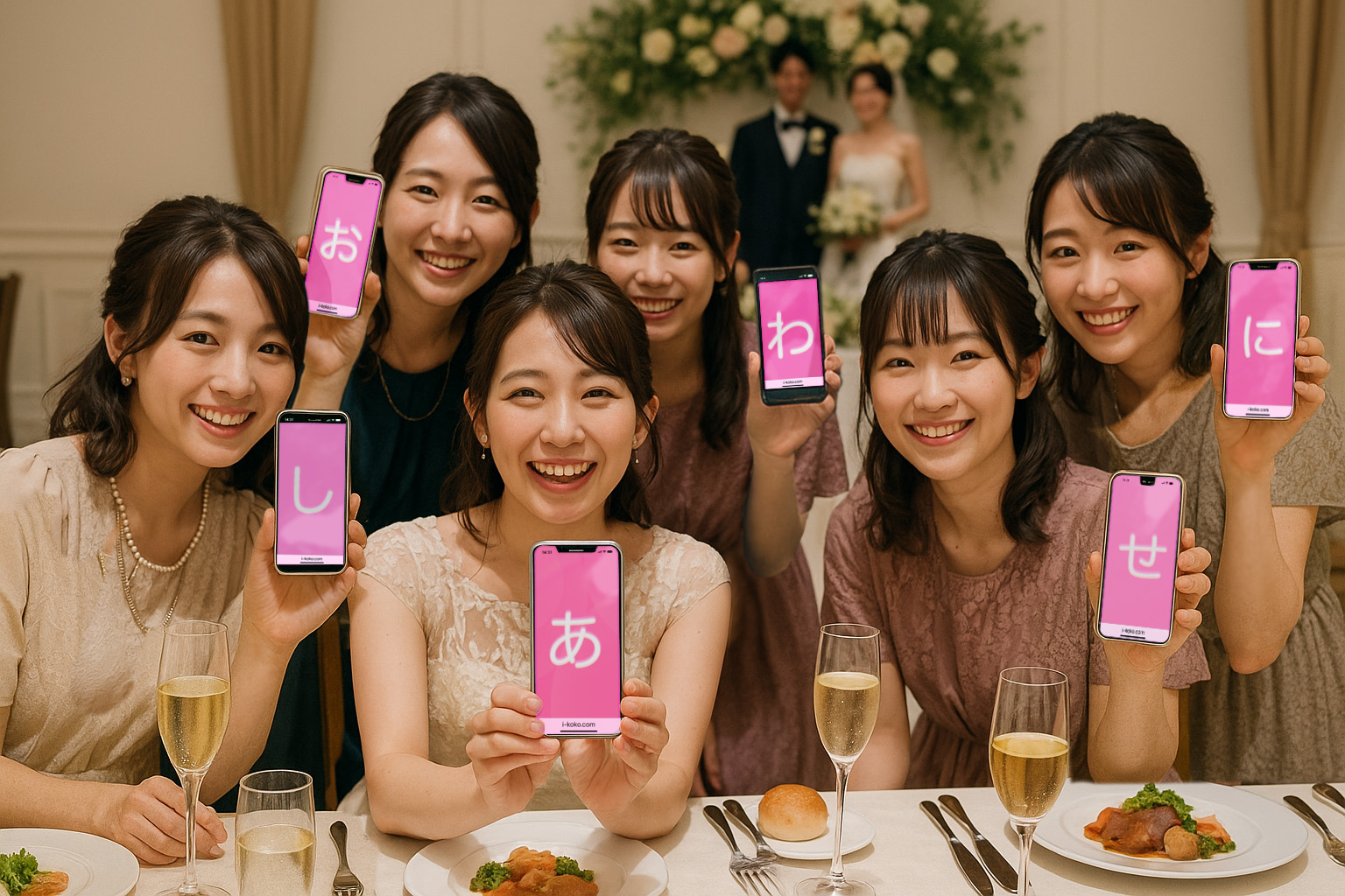 披露宴のスマホ演出・言葉合わせゲームの正解発表イメージ